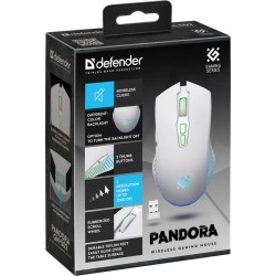 Mysz bezprzewodowa Defender PANDORA GM-502 optyczna 3200dpi biała RGB AKUMULATOR 7 przycisków Gaming bezklikowa silent