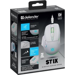 Mysz bezprzewodowa Defender STIX GM-009 optyczna 3200dpi biała RGB AKUMULATOR 7 przycisków Gaming bezklikowa silent