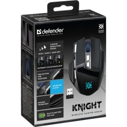 Mysz bezprzewodowa Defender KNIGHT GM-885 optyczna 3200dpi czarna RGB AKUMULATOR 7 przycisków Gaming bezklikowa silent