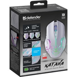 Mysz bezprzewodowa Defender KATANA GM-511 optyczna 3200dpi biała RGB AKUMULATOR 7 przycisków Gaming bezklikowa silent