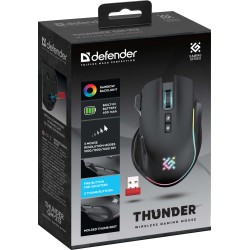 Mysz bezprzewodowa Defender THUNDER GM-213 optyczna 1600dpi czarna RGB AKUMULATOR 8 przycisków Gaming