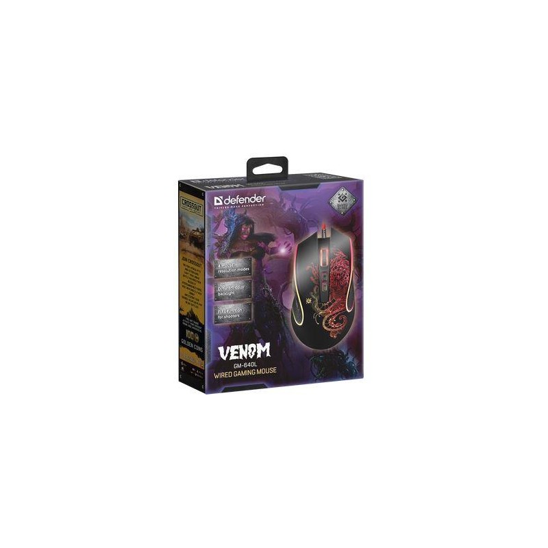 Mysz przewodowa Defender VENOM GM-640L 3200dpi Gaming 8P + GRA