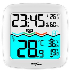 Stacja pogodowa GreenBlue GB216 z termometrem basenowym, zasięg 60m, czujnik pływający, temperatura, godzina, kalendarz, DCF