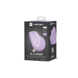 Mysz bezprzewodowa Natec Crake 2 Bluetooth 5.2 + 2.4GHz 2400DPI wertykalna pure lavender