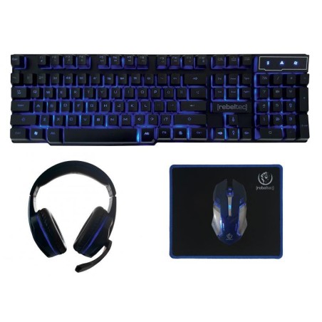 Zestaw przewodowy klawiatura + mysz + pad + słuchawki Rebeltec SHERMAN Gaming USB czarny podświetlany