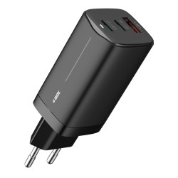 Ładowarka sieciowa GaN iBOX C-65 USB-C PD65W, kabel USB-C, Black