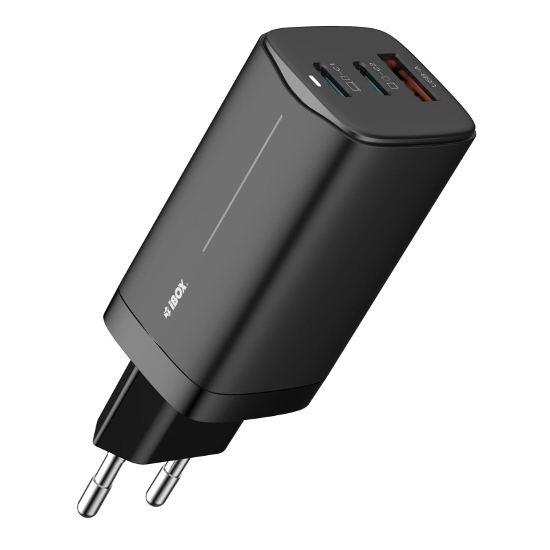 Ładowarka sieciowa GaN iBOX C-65 USB-C PD65W, kabel USB-C, Black