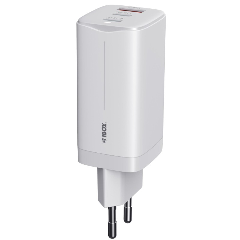 Ładowarka sieciowa GaN iBOX C-65 USB-C PD65W, kabel USB-C, White