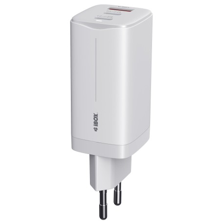 Ładowarka sieciowa GaN iBOX C-65 USB-C PD65W, kabel USB-C, White