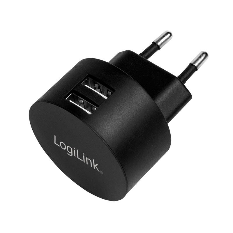 Ładowarka sieciowa LogiLink PA0218 USB 10,5 W, okrągła, 2x USB-A, czarna