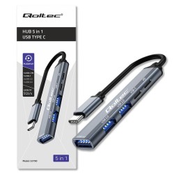 Hub Qoltec adapter USB-C 3.1 5w1 | USB-C PD | USB-C | 2x USB 2.0 | USB 3.0