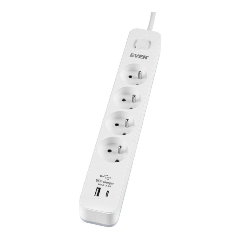 Listwa antyprzepięciowa Ever Protect 4PL 1A1C USB 1,5m biała