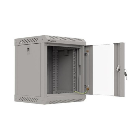 Szafa instalacyjna Rack Lanberg Wisząca 10" 6U 300x300 Drzwi przeszklone (flat pack) Szara