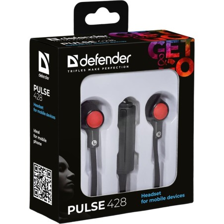 Słuchawki z mikrofonem Defender PULSE 428 douszne 4-pin czarno-czerwone