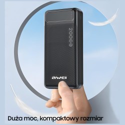 Powerbank Awei P6K 20000mAh 2xUSB 1xUSB-C 1xmicroUSB czarny