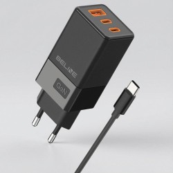 Ładowarka sieciowa Beline 65W GaN 2xUSB-C PD 3.0 + 1xUSB-A QC 3.0 +kabel USB-C - czarna