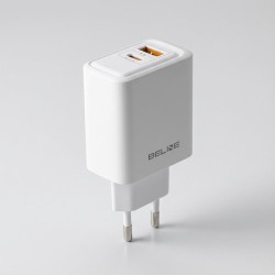 Ładowarka sieciowa Beline 45W 1xUSB-C + 1xUSB GaN PD 3.0 QC 3.0 bez kabla - biała