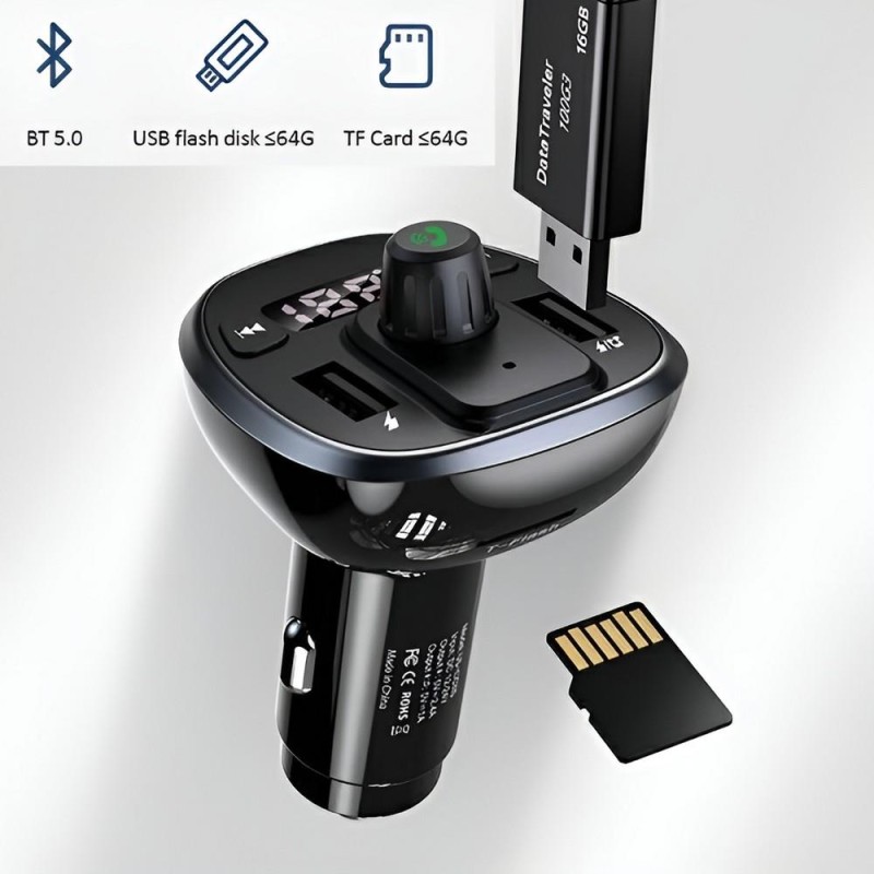 Ładowarka samochodowa Usams C21 z transmiterem FM zestawem głośnomówiącym i MP3 2xUSB 1xmicroSD 3,4A