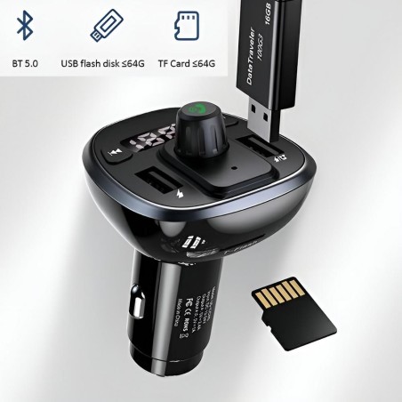 Ładowarka samochodowa Usams C21 z transmiterem FM zestawem głośnomówiącym i MP3 2xUSB 1xmicroSD 3,4A