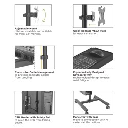 Stand, wózek, mobilne stanowisko komputerowe na kółkach Maclean MC-793 max 20kg max 17"-32" VESA: 75x75,100x100