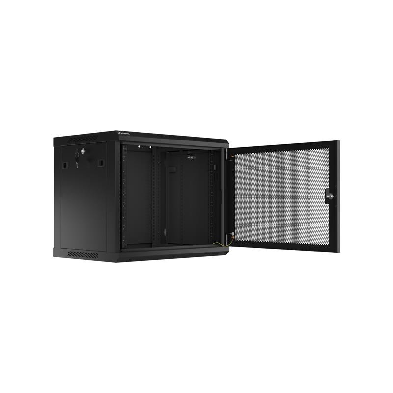 Szafa instalacyjna Lanberg rack wisząca 19" 9U 600x450 drzwi perforowane czarna (flat pack)