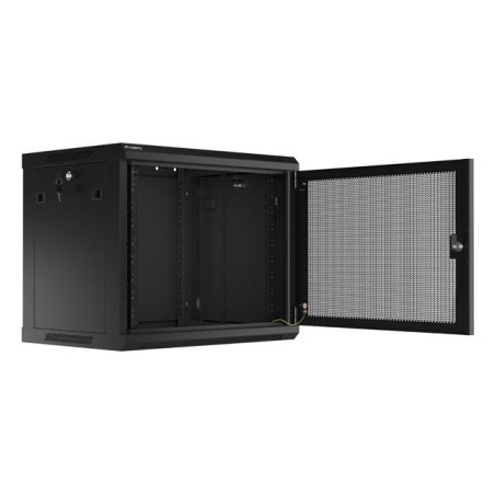 Szafa instalacyjna Lanberg rack wisząca 19" 9U 600x450 drzwi perforowane czarna (flat pack)