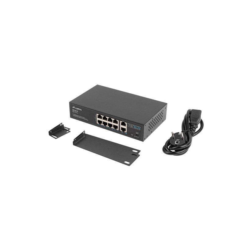 Switch niezarządzalny Lanberg 8x 100Mb PoE+/2x 1Gb Rack 10"/19" Gigabit Ethernet 120W