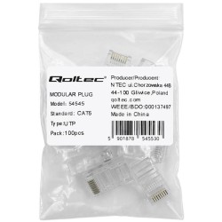 Wtyk QOLTEC przelotowy złącze RJ45 | CAT6 | UTP | Pass Through | Pozłacane styki | 10 sztuk