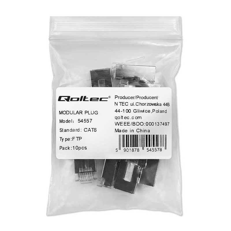 Wtyk QOLTEC złącze modularne RJ45 | CAT6 | FTP | Pozłacane styki | 10 sztuk