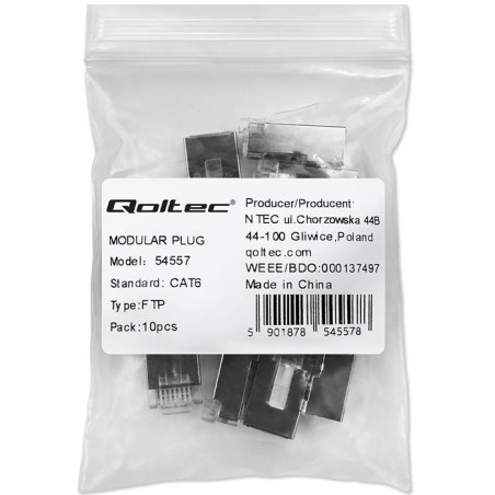 Wtyk QOLTEC złącze modularne RJ45 | CAT6 | FTP | Pozłacane styki | 10 sztuk