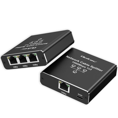 Switch niezarządzalny Qoltec mini rozdzielacz splitter 1x3 port RJ45 | 1000Mbps | USB-C | Aluminium