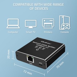 Switch niezarządzalny Qoltec mini rozdzielacz splitter 1x3 port RJ45 | 1000Mbps | USB-C | Aluminium