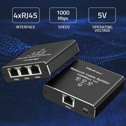 Switch niezarządzalny Qoltec mini rozdzielacz splitter 1x3 port RJ45 | 1000Mbps | USB-C | Aluminium