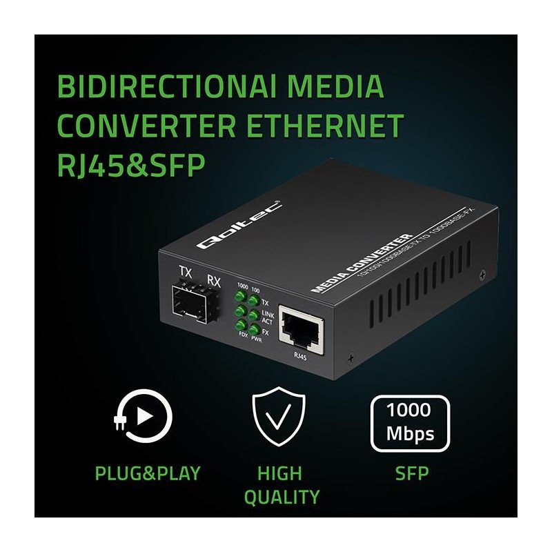 Switch niezarządzalny Qoltec Dwukierunkowy Media Konwerter 1x RJ45 1x SFP | 1000Mb/s | 5V
