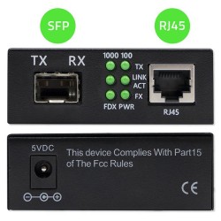 Switch niezarządzalny Qoltec Dwukierunkowy Media Konwerter 1x RJ45 1x SFP | 1000Mb/s | 5V