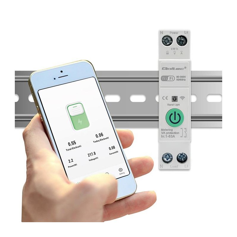 Przekaźnik Wi-Fi Qoltec 63A na szynę DIN z licznikiem energii elektyrcznej | TUYA | SMART LIFE