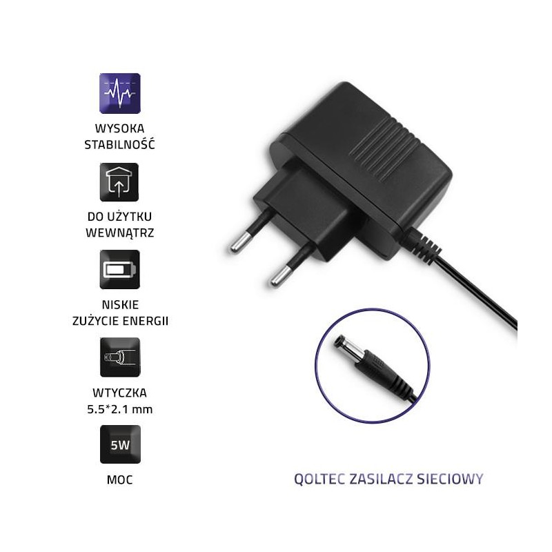 Zasilacz sieciowy Qoltec wtyczkowy 5W | 5V | 1A | 5.5*2.1