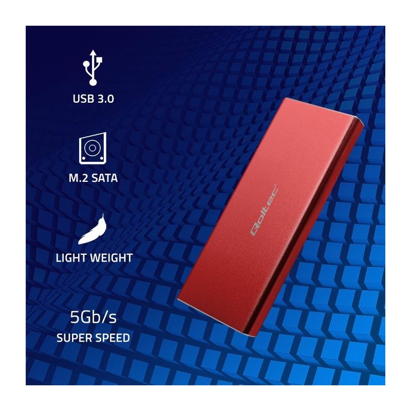 Obudowa/kieszeń Qoltec na dysk M.2 SSD | SATA | NGFF | USB 3.0 | Super speed 5Gb/s | 2TB | Czerwony