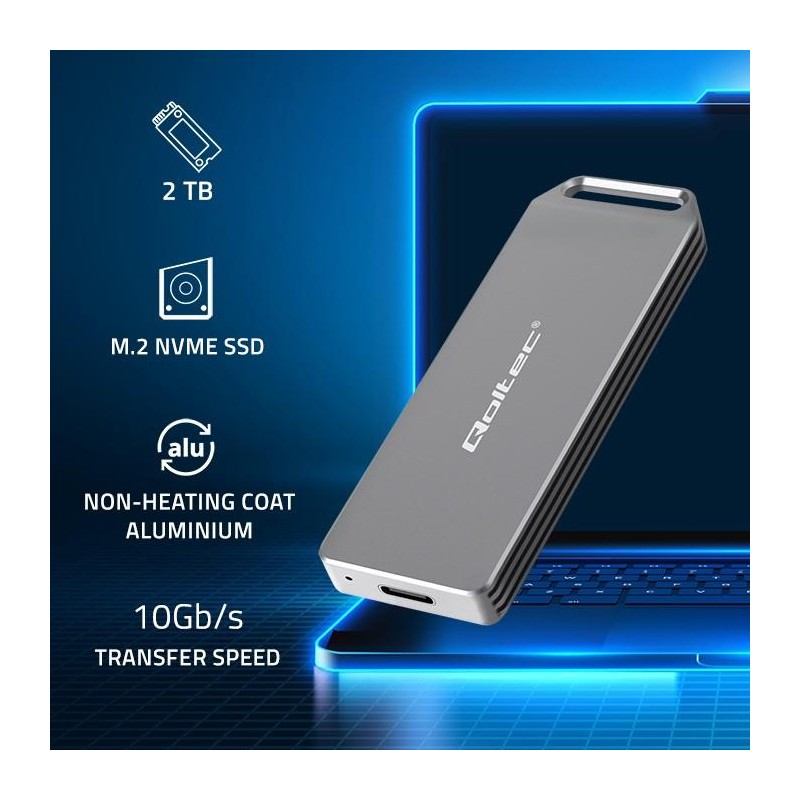 Obudowa/kieszeń Qoltec mini na dysk M.2 SSD | NVMe | PCIe | USB 3.1 | Super speed 10Gb/s | 2TB | Srebrna