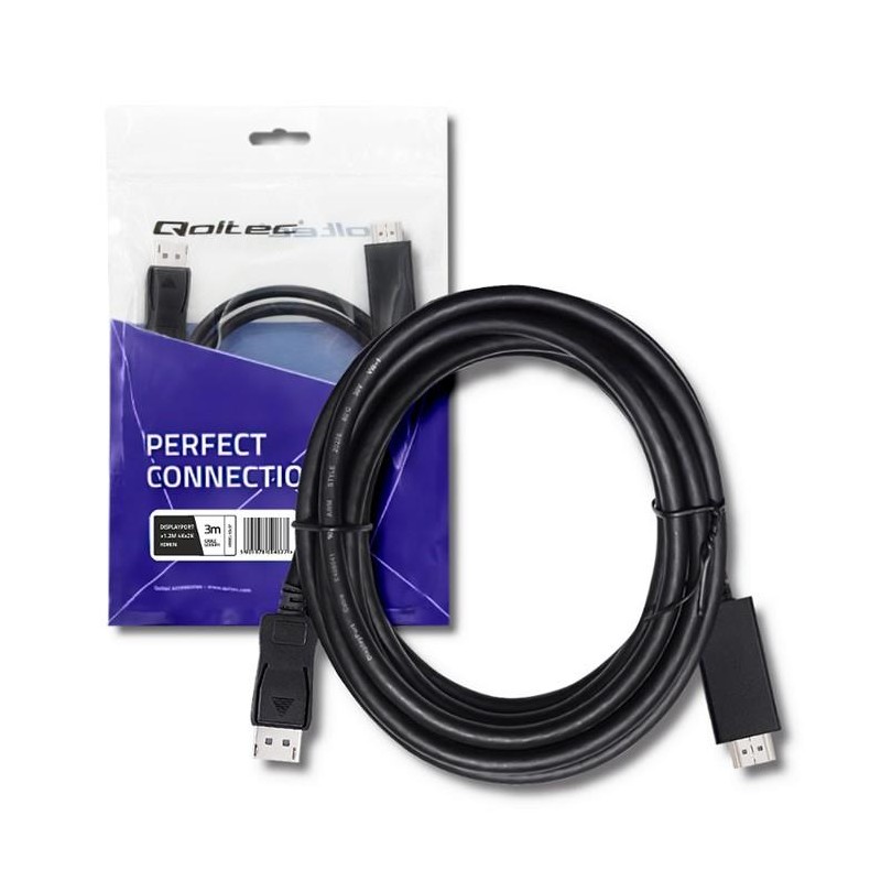 Kabel Qoltec DisplayPort v1.2 męski | HDMI męski | 5K| 3m