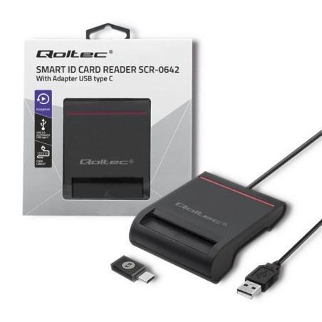 Czytnik kart chipowych ID Qoltec SCR-0642 | USB 2.0 + adapter USB-C