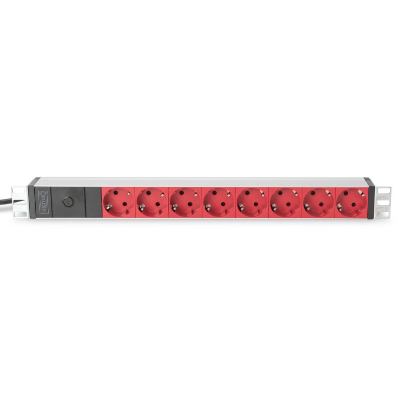Listwa zasilająca DIGITUS PDU 19" RACK 8xSchuko kabel 2m 1xC14 16A wł./wył. zabezpieczenie aluminiowa