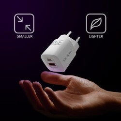 Ładowarka sieciowa Qoltec 35W GaN ULTRA | 5-20V | 2.25-3A | 1 x USB typ C PD | 1 x USB | Biała