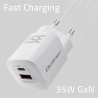 Ładowarka sieciowa Qoltec 35W GaN ULTRA | 5-20V | 2.25-3A | 1 x USB typ C PD | 1 x USB | Biała