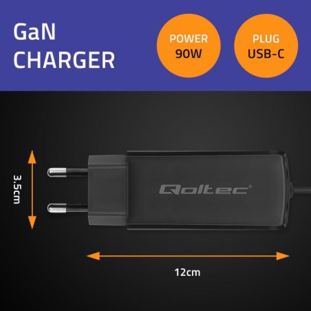 Ładowarka sieciowa Qoltec 90W GaN Super Fast | 5-20V | 3-4.5A | USB-C 3.1 | Laptop | Smartfon | Tablet