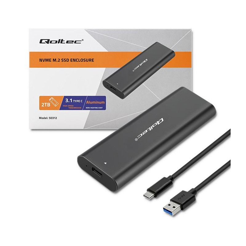 Obudowa/kieszeń Qoltec do dysków M.2 SSD | NVME | PCI-E | USB-C