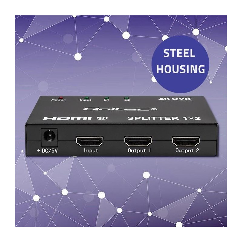 Rozdzielacz aktywny Qoltec Splitter 2 x HDMI 4K x 2K | 3.4Gb/s