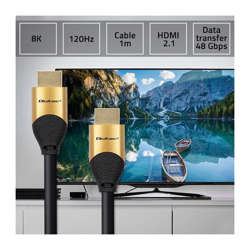 Kabel HDMI QOLTEC v2.1 Ultra High Speed 8K | 60Hz | 30AWG | GOLD | 1m
