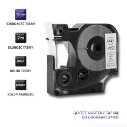 Taśma Qoltec do DYMO D1 45013| 12mm x 7m | Biała/ Czarny nadruk