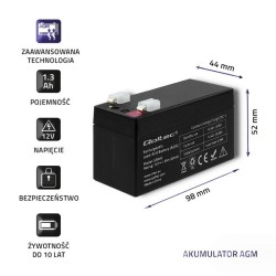 Akumulator AGM Qoltec 12V | 1.3Ah